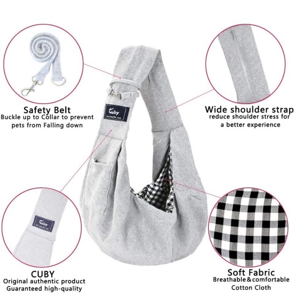 Dog or Cat Sling Carrier – Hands Free Reversible Pet Papoose Bag (Classic Grey) - Picture 5 of 6